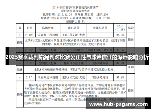 2025赛季裁判错漏判对比赛公正性与球迷信任的深远影响分析